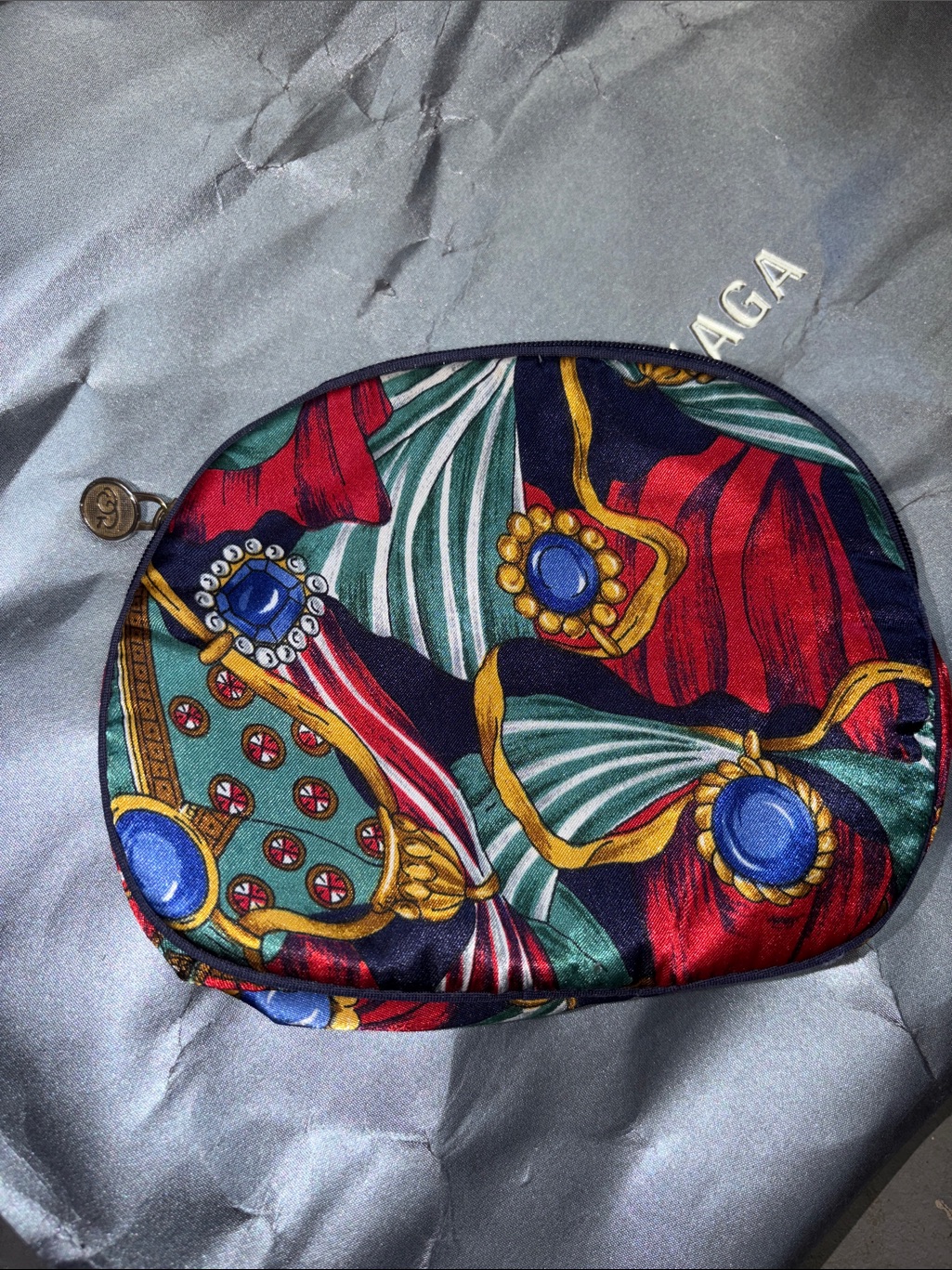 Oscar De La Renta Cosmetic Bag Silk-Print Cosmetic Pouch In Red, Green & Blue